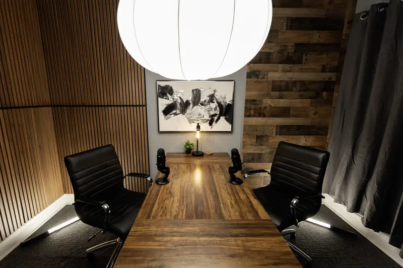 Interview-style video recording setup at Aloha Media